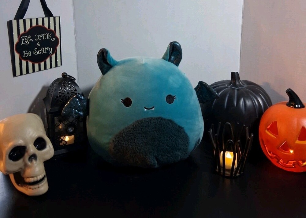 Squishmallows Lucasta the Teal Bat 8 Inch Fuzzy Belly Sparkle Wings Plush
